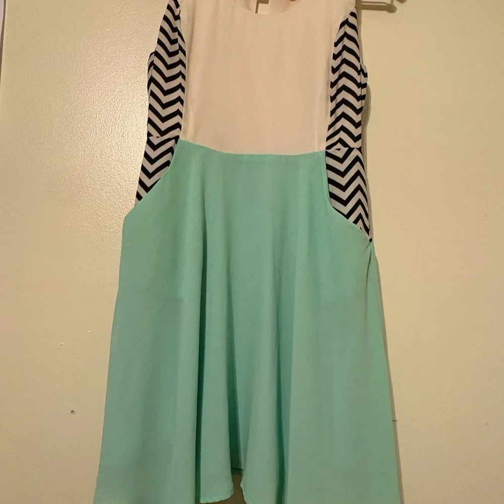 Altar'd State Cream, Black Chevron & Mint Green Fit-and-Flare Dress - Picture 5 of 5